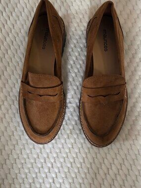Maurices Gretchen Brown Faux Suede Lug Sole Penny Loafers Size 7.5